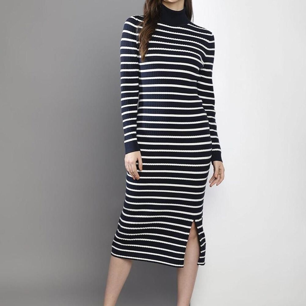 Tommy Hilfiger navy cable knit stripe bodycon dress